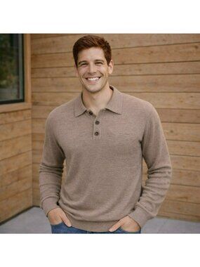 Wallace 100% Merino Wool Long Sleeve Polo Sweater Mens Small